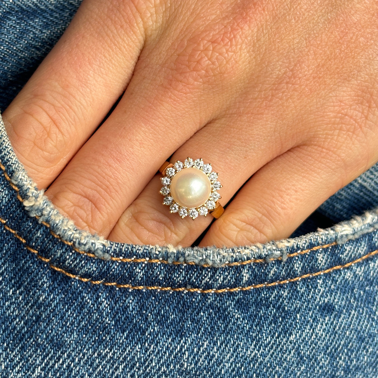 Vintage, 1980s pearl & diamond cluster ring
