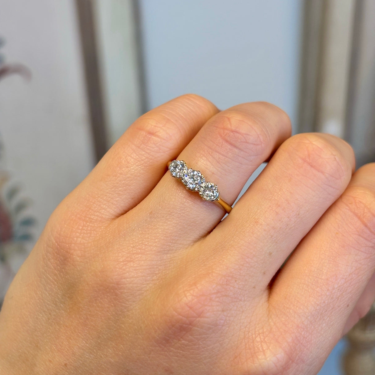 Antique, Edwardian three-stone diamond ring