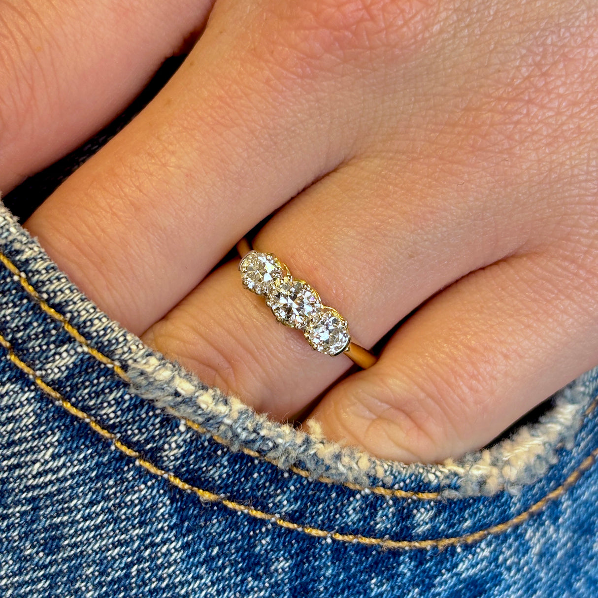 Antique, Edwardian three-stone diamond ring