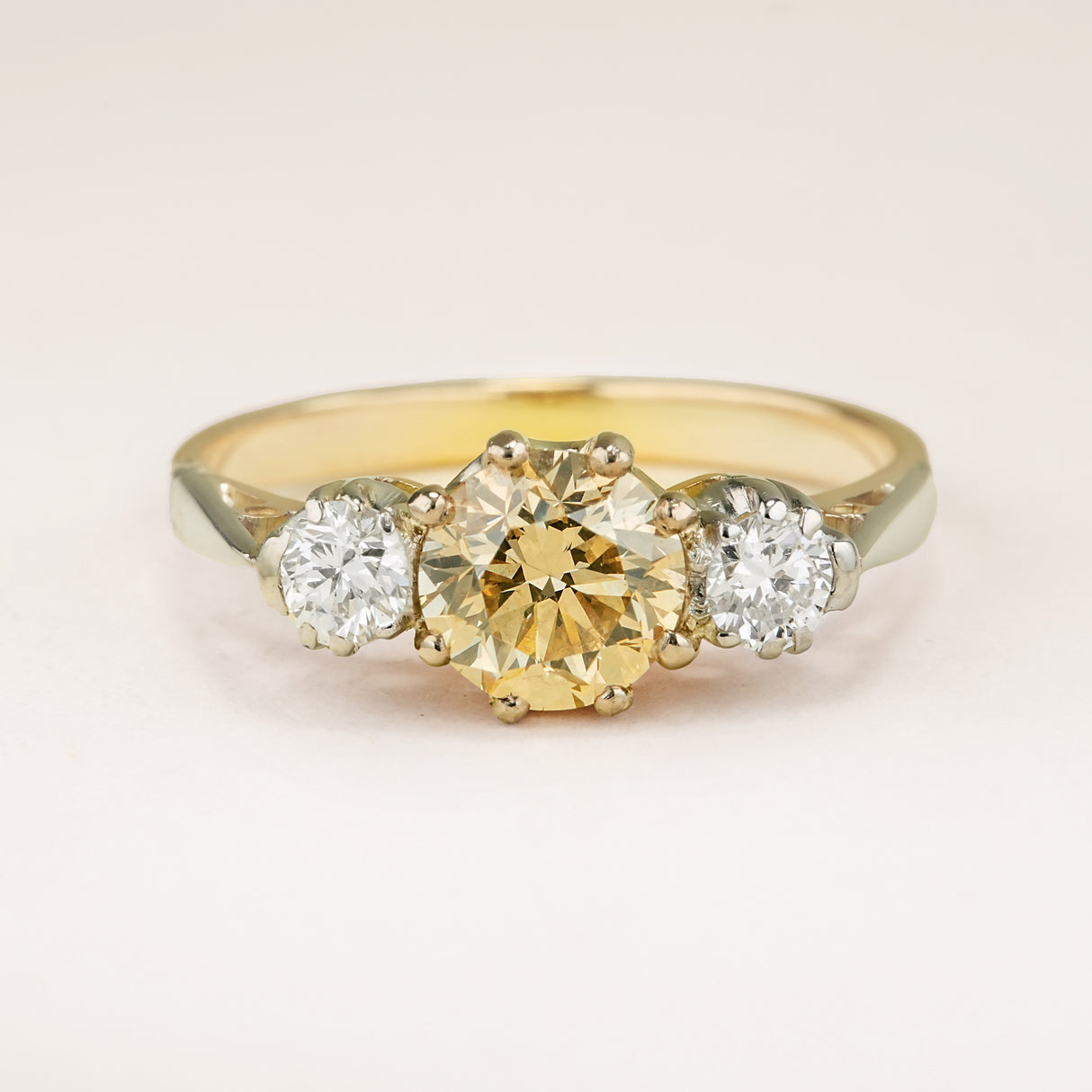 Vintage, 1930s cinnamon brown diamond three-stone ring