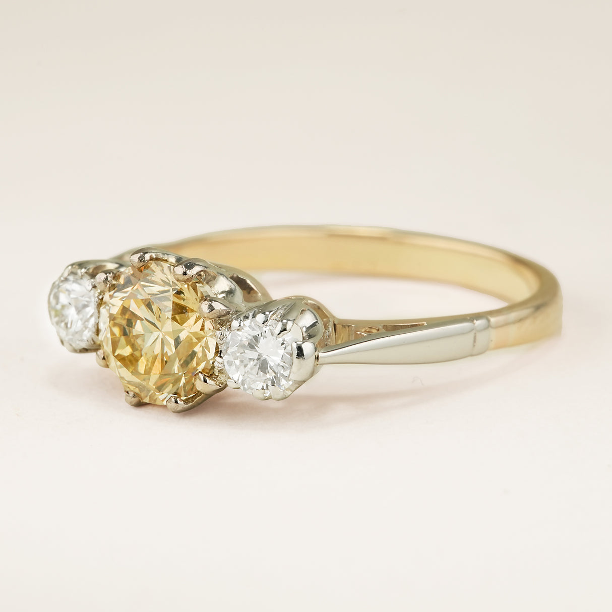 Vintage, 1930s cinnamon brown diamond three-stone ring