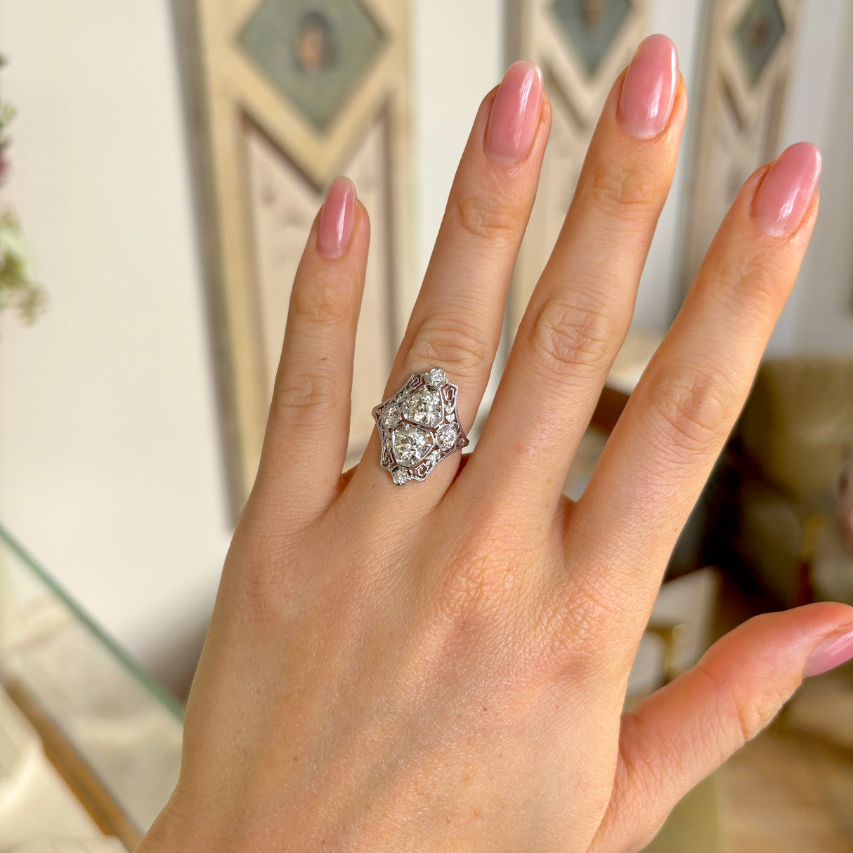 Antique, Edwardian peridot & diamond cluster ring