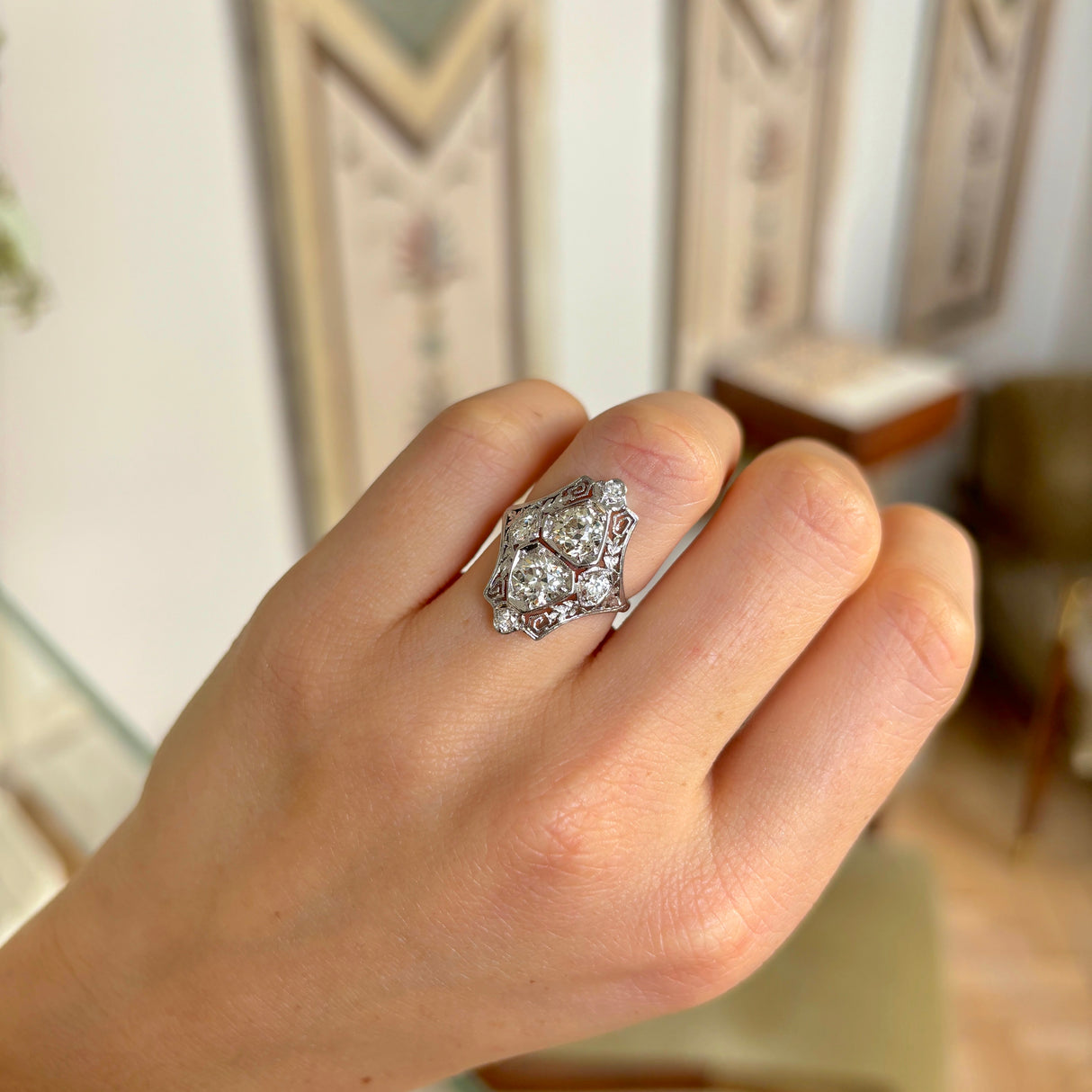 Antique, Edwardian peridot & diamond cluster ring