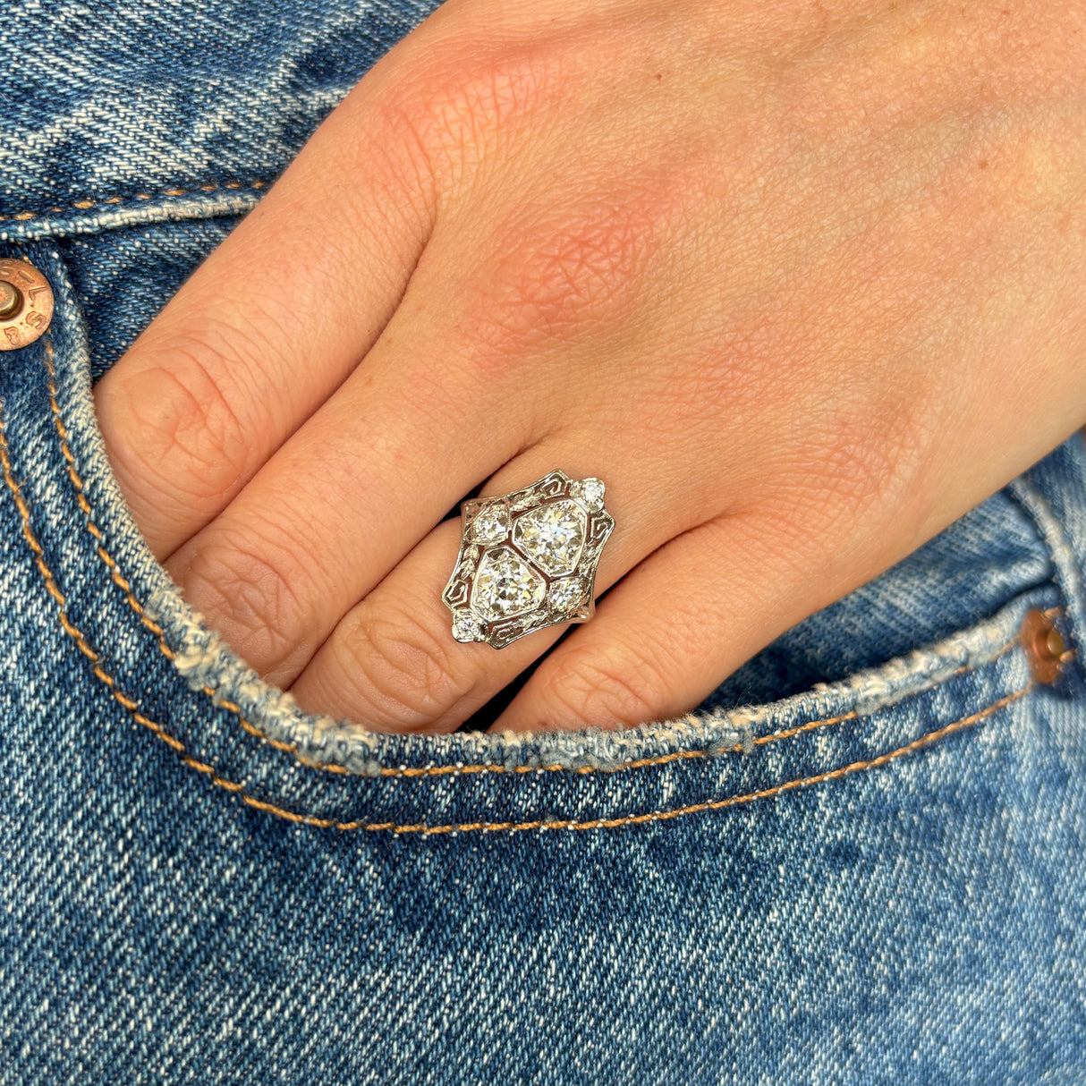 Antique, Edwardian peridot & diamond cluster ring