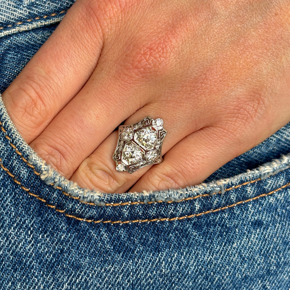 Antique, Edwardian peridot & diamond cluster ring