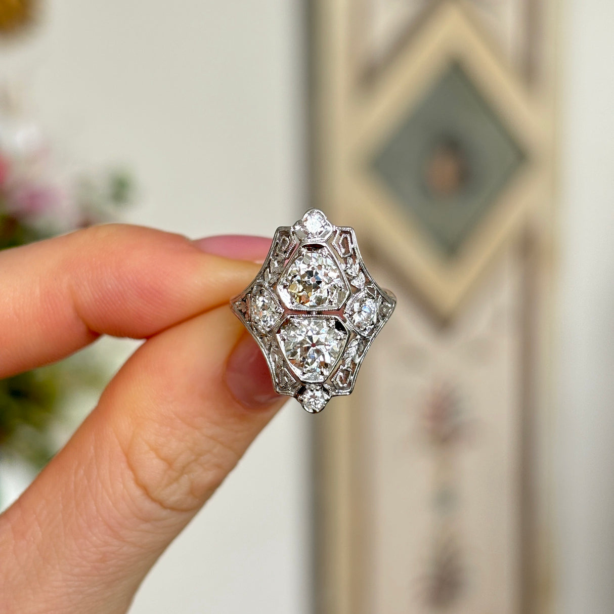 Antique, Edwardian peridot & diamond cluster ring