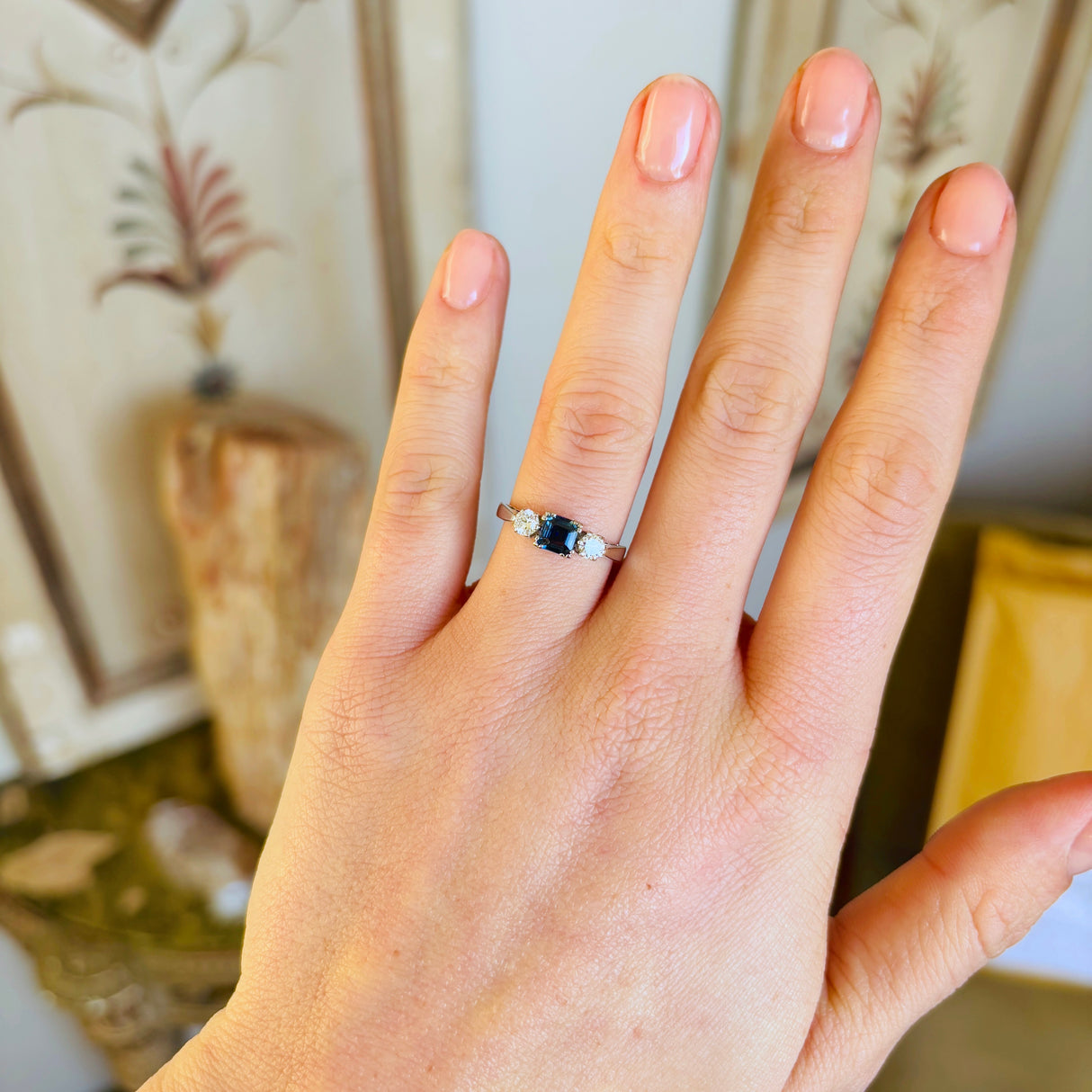 Vintage, 1980s sapphire & diamond three stone ring