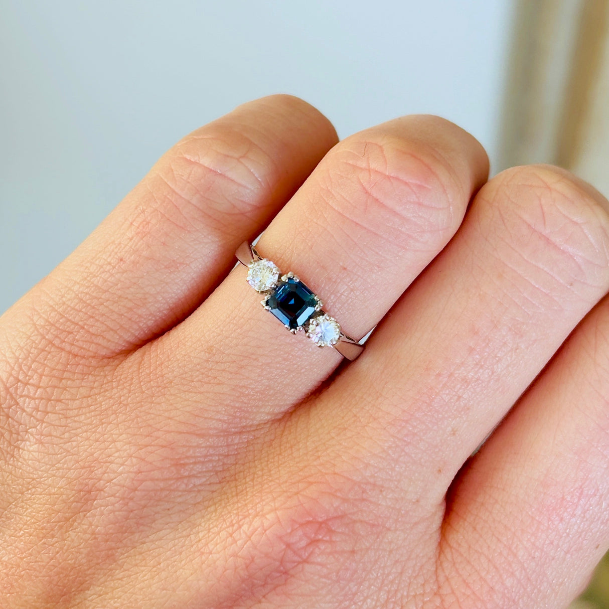 Vintage, 1980s sapphire & diamond three stone ring