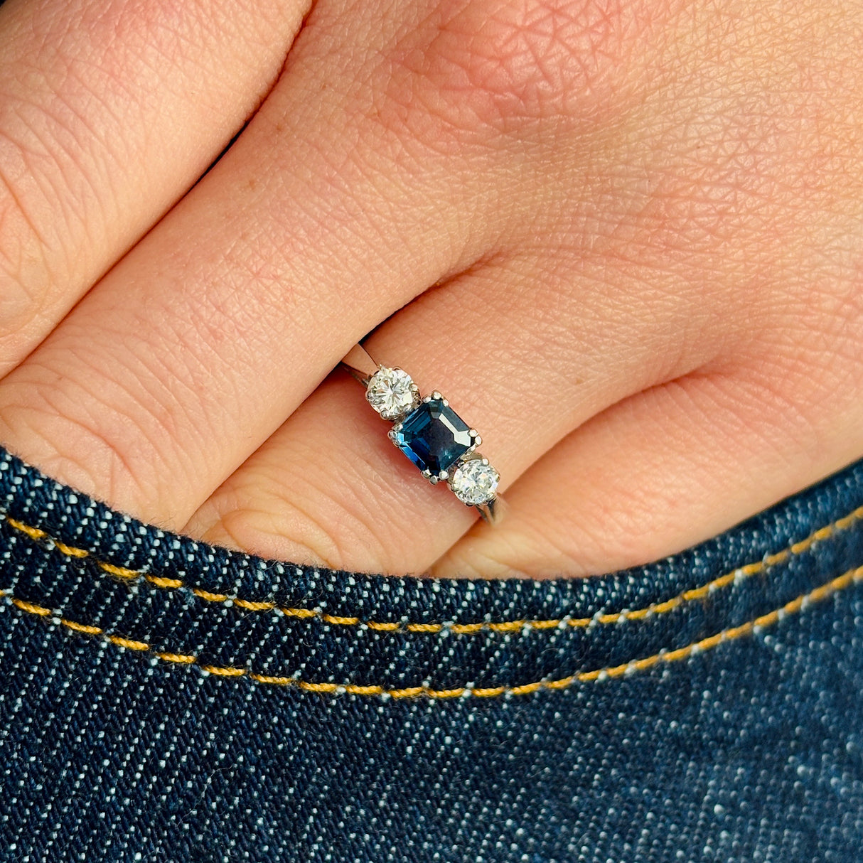 Vintage, 1980s sapphire & diamond three stone ring