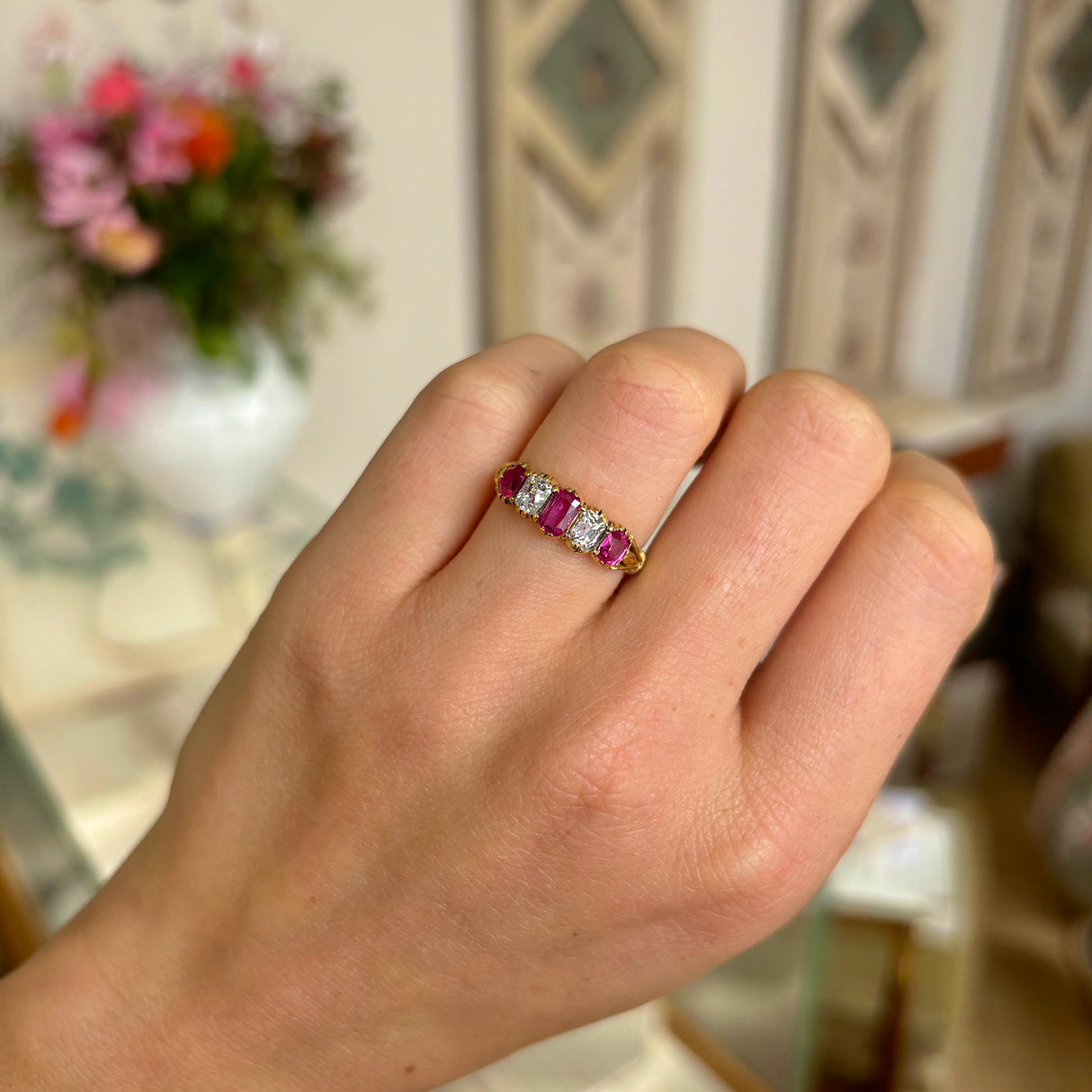 Antique, Victorian pink sapphire & diamond ring