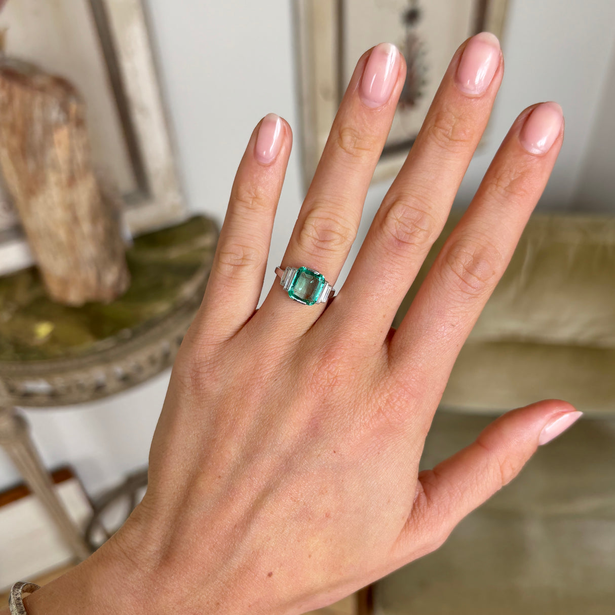 Vintage, 1980s emerald & diamond cluster ring