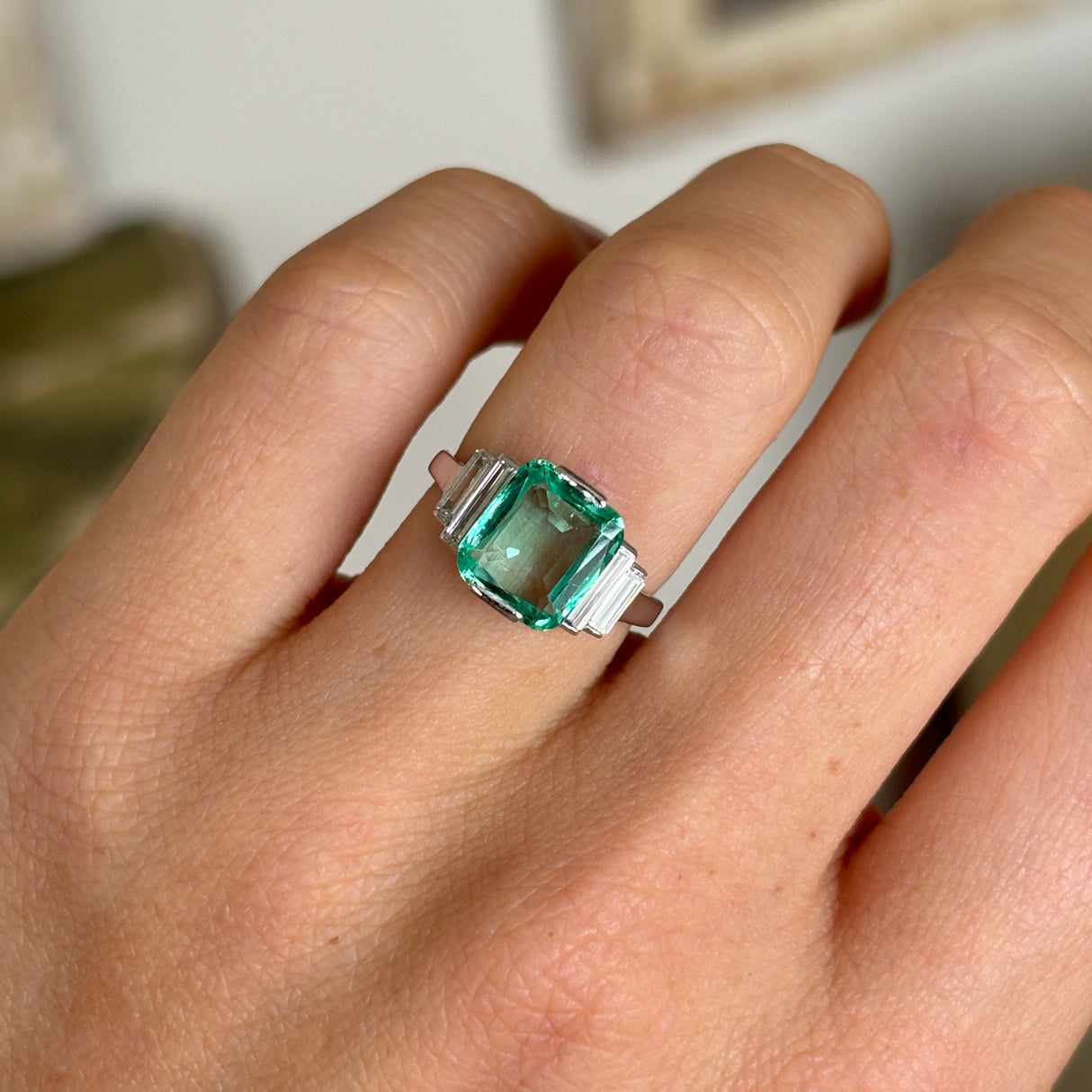 Vintage, 1980s emerald & diamond cluster ring