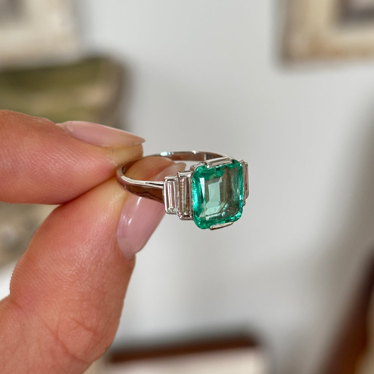 Vintage, 1980s emerald & diamond cluster ring