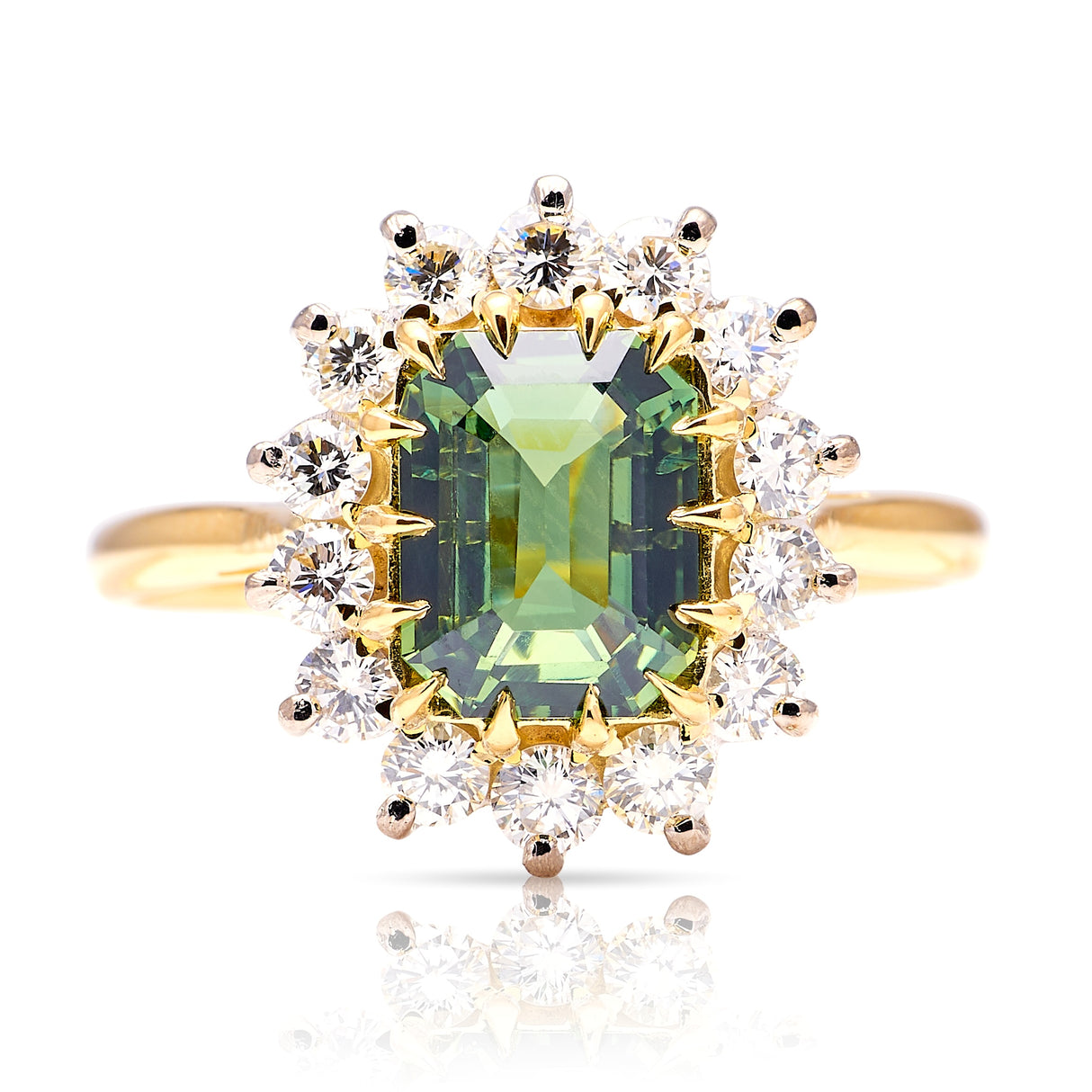 Vintage, 1970s teal sapphire & diamond cluster ring