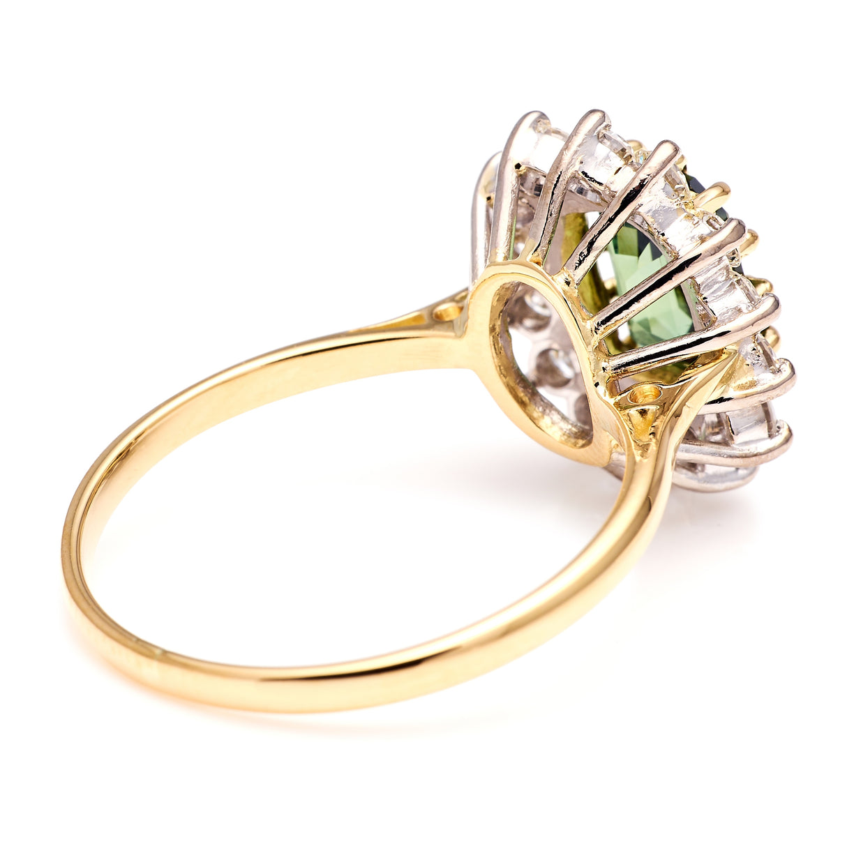 Vintage, 1970s teal sapphire & diamond cluster ring