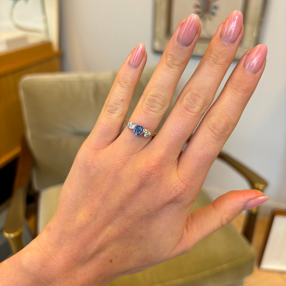 Vintage, Art Deco sapphire & diamond three-stone ring`