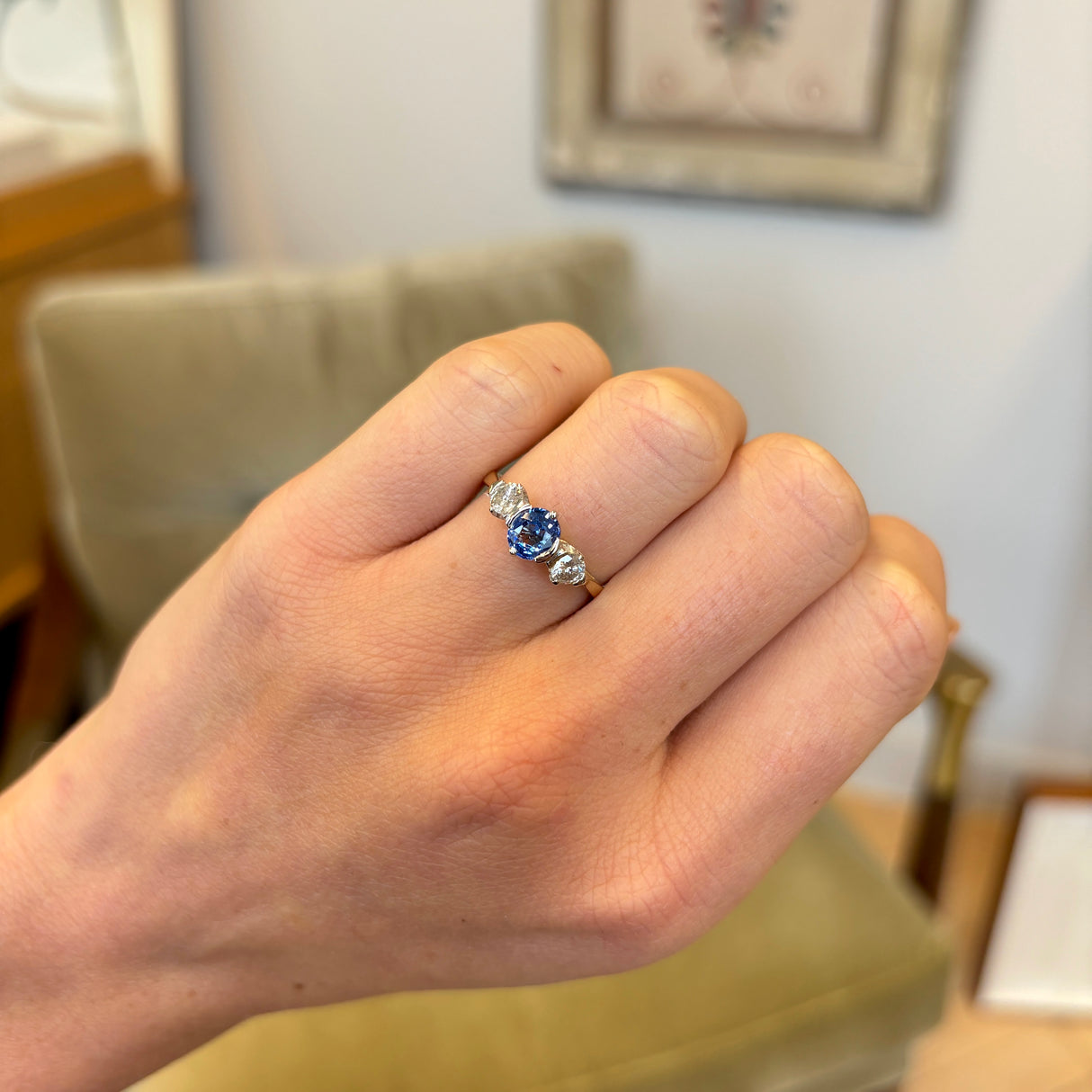 Vintage, Art Deco sapphire & diamond three-stone ring`