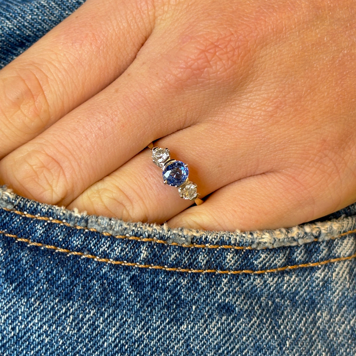 Vintage, Art Deco sapphire & diamond three-stone ring`
