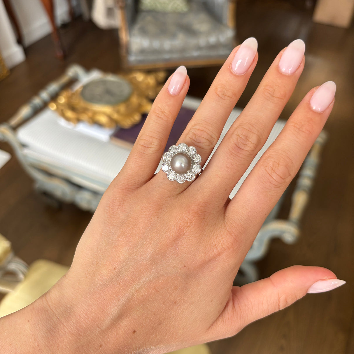 Vintage, Art Deco natural pearl & diamond cluster ring