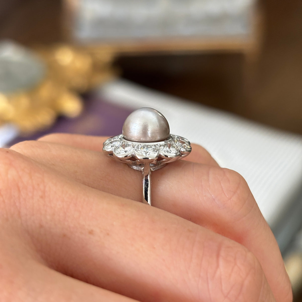Vintage, Art Deco natural pearl & diamond cluster ring