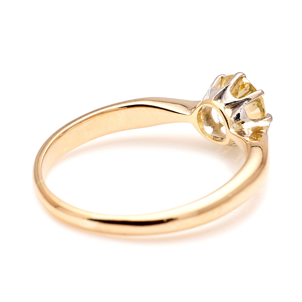 Antique, solitaire tinted-yellow old-cut diamond ring