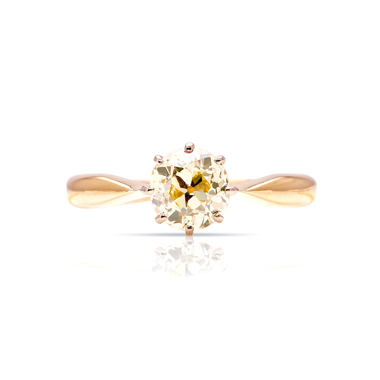 Antique, solitaire tinted-yellow old-cut diamond ring
