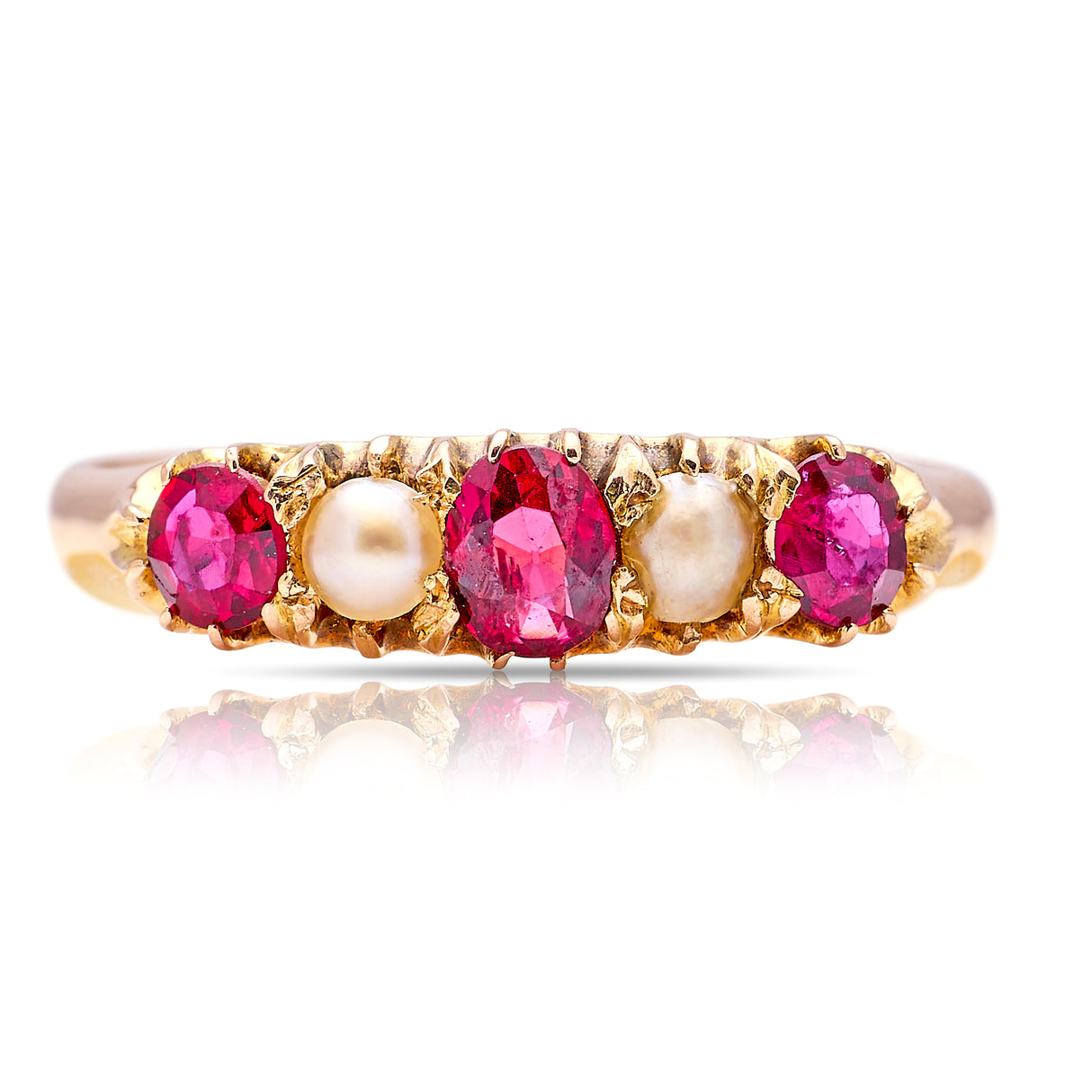 Antique, Victorian ruby & pearl five-stone ring