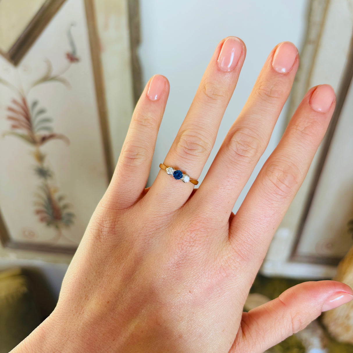Antique, Edwardian sapphire & diamond three-stone ring