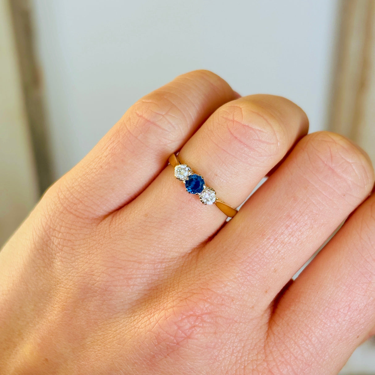 Antique, Edwardian sapphire & diamond three-stone ring