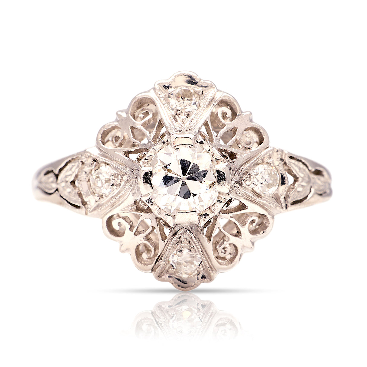 Vintage, Art Deco diamond engagement ring, 18ct white gold