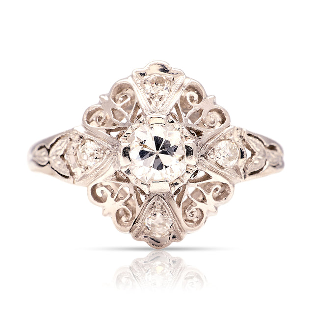 Vintage, Art Deco diamond engagement ring, 18ct white gold