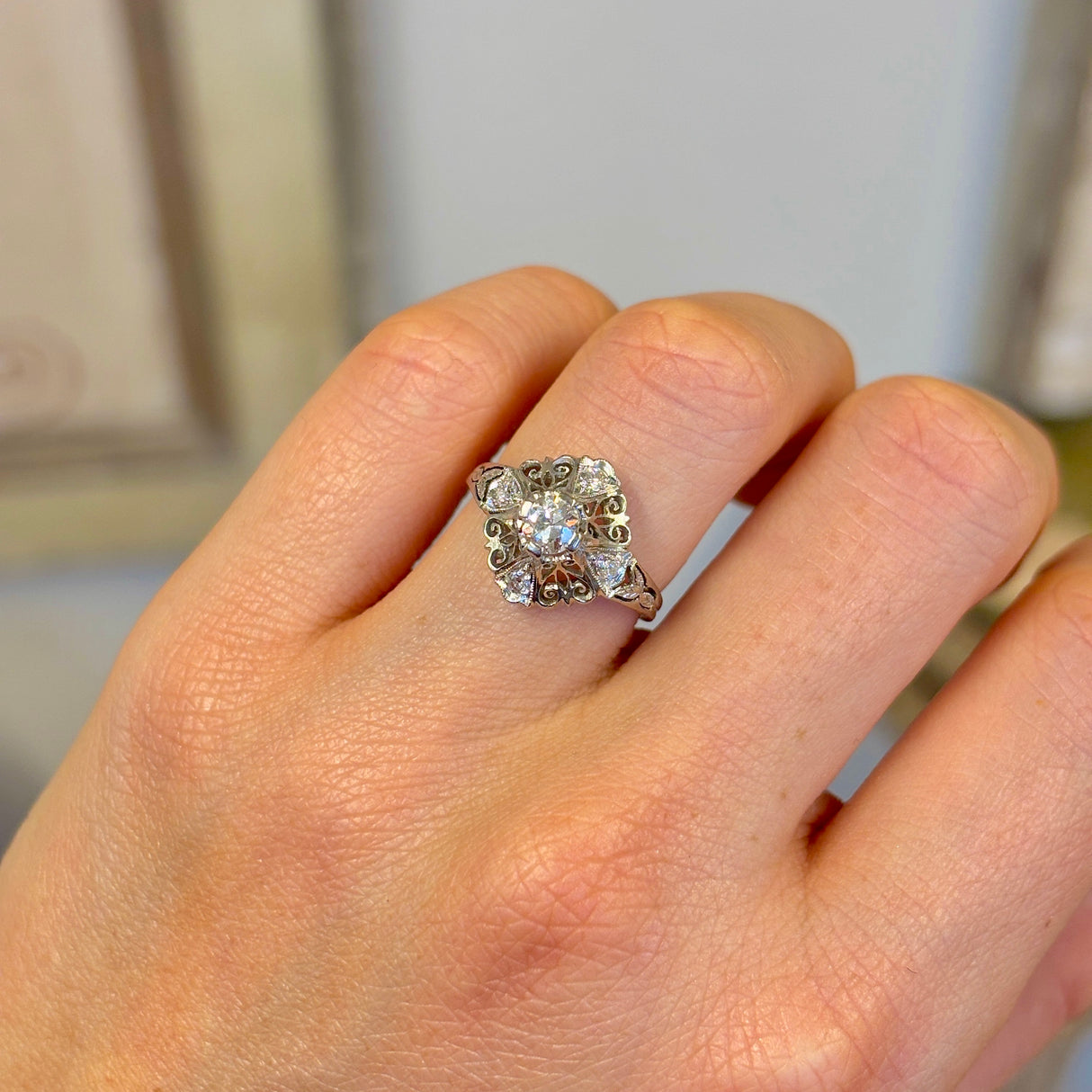 Vintage, Art Deco diamond engagement ring, 18ct white gold