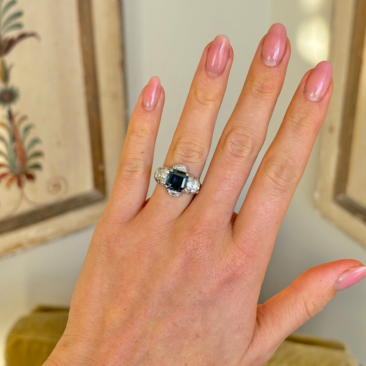 Vintage, Art Deco blue cobalt spinel & diamond ring