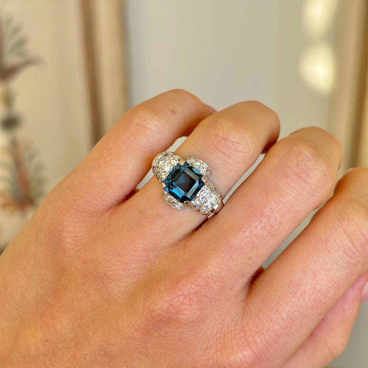 Vintage, Art Deco blue cobalt spinel & diamond ring