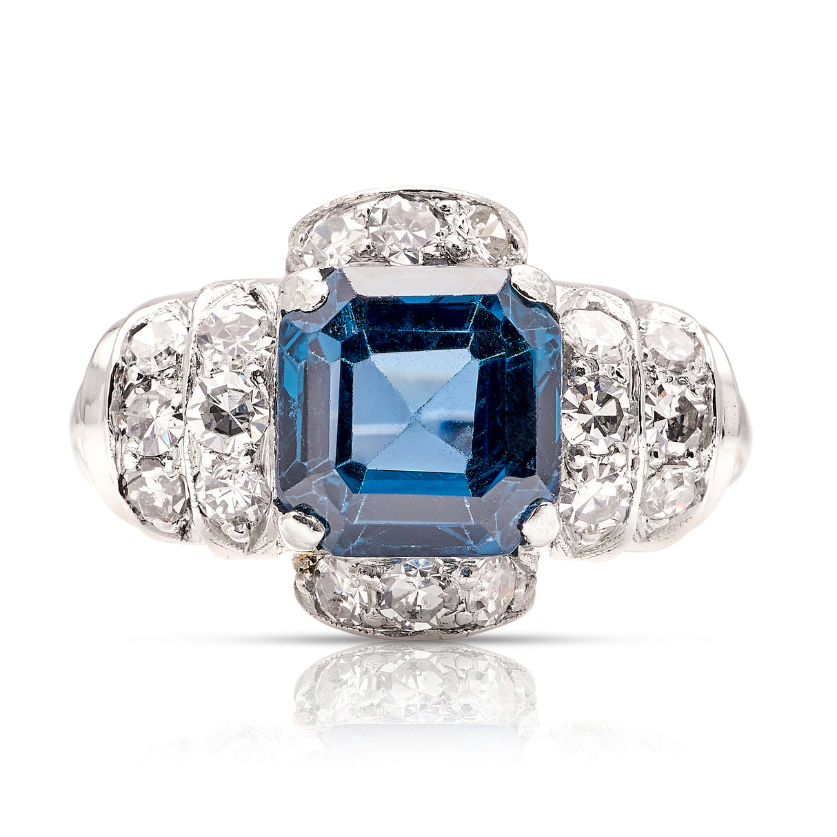 Vintage, Art Deco blue cobalt spinel & diamond ring