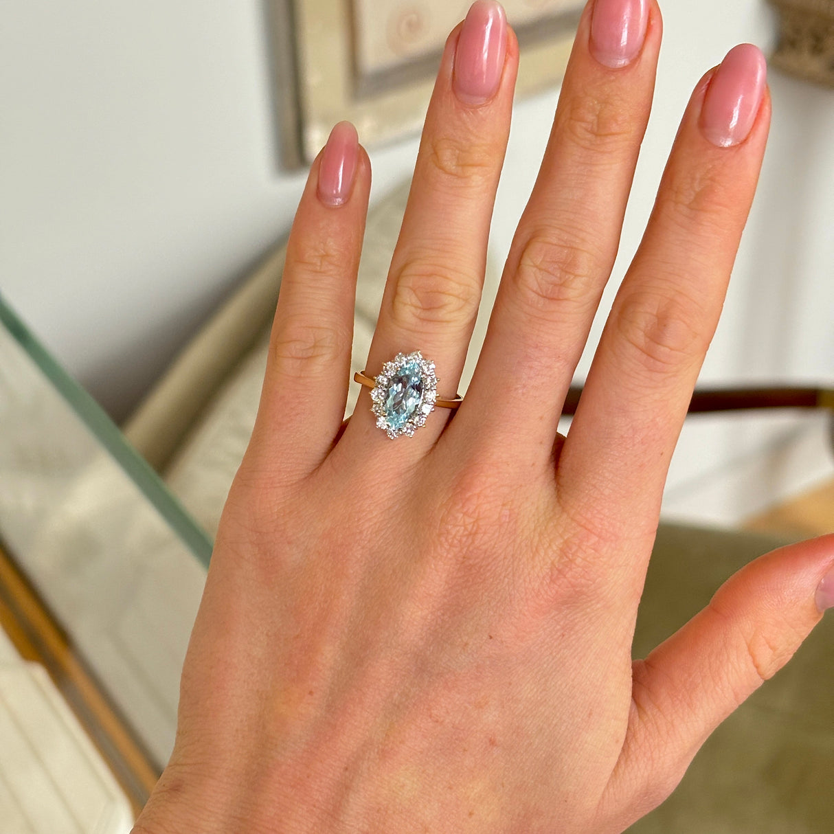 Vintage, aquamarine & diamond cluster ring