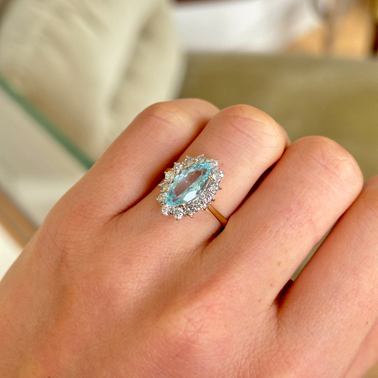 Vintage, aquamarine & diamond cluster ring