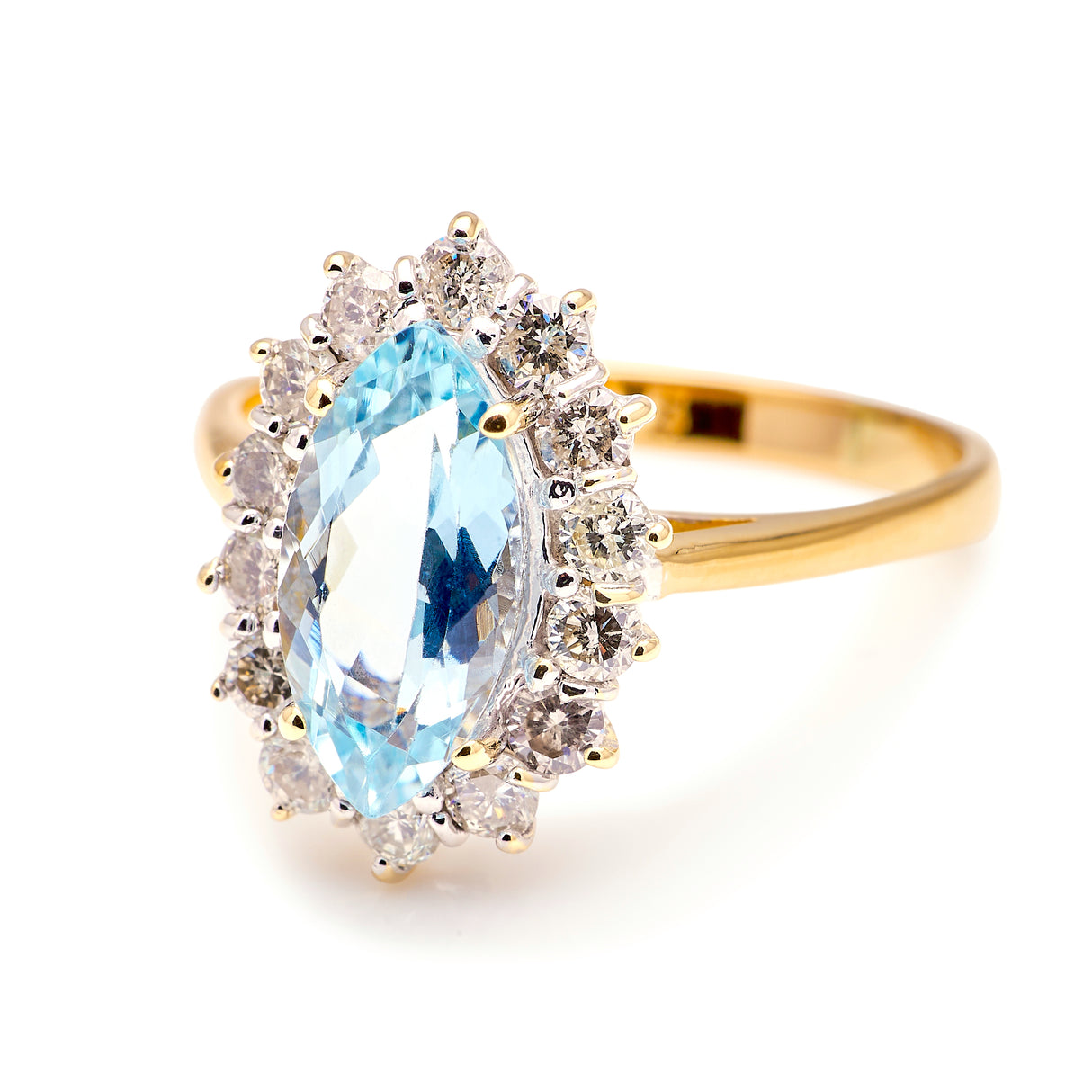 2219-Vintage, aquamarine & diamond cluster ring