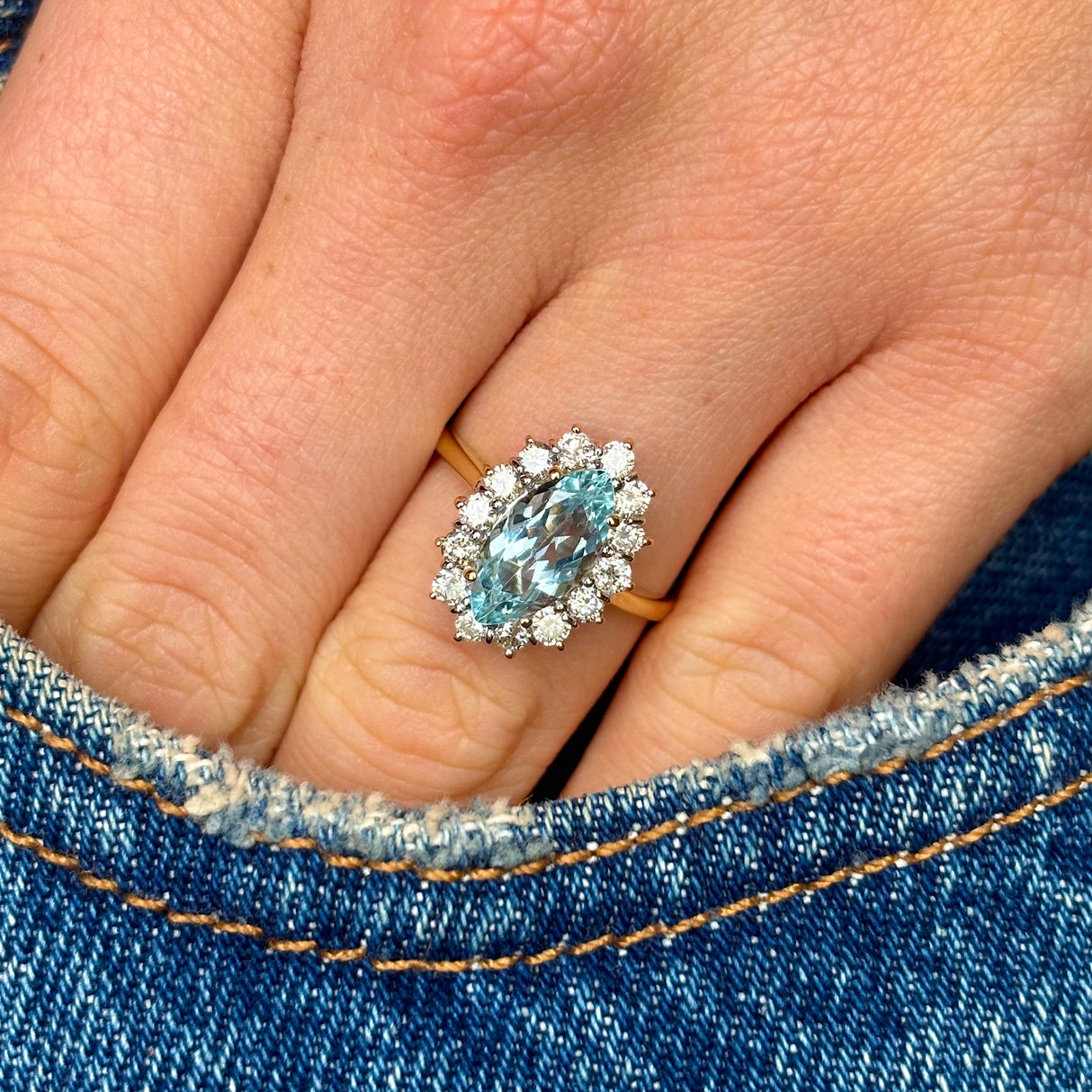 Vintage, aquamarine & diamond cluster ring