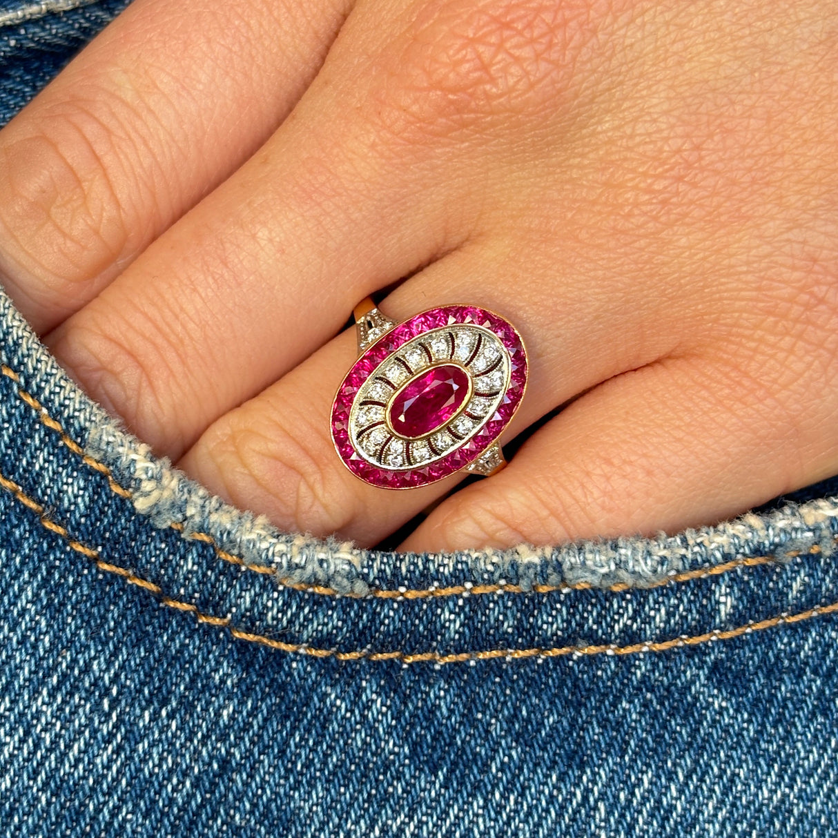 Vintage, Art Deco ruby & diamond cocktail ring