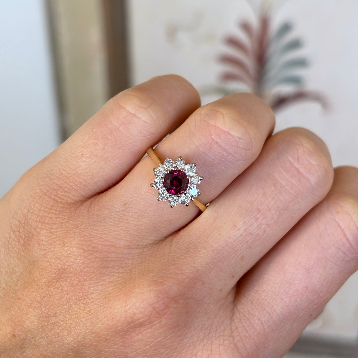 Vintage, 1940s ruby & diamond cluster ring