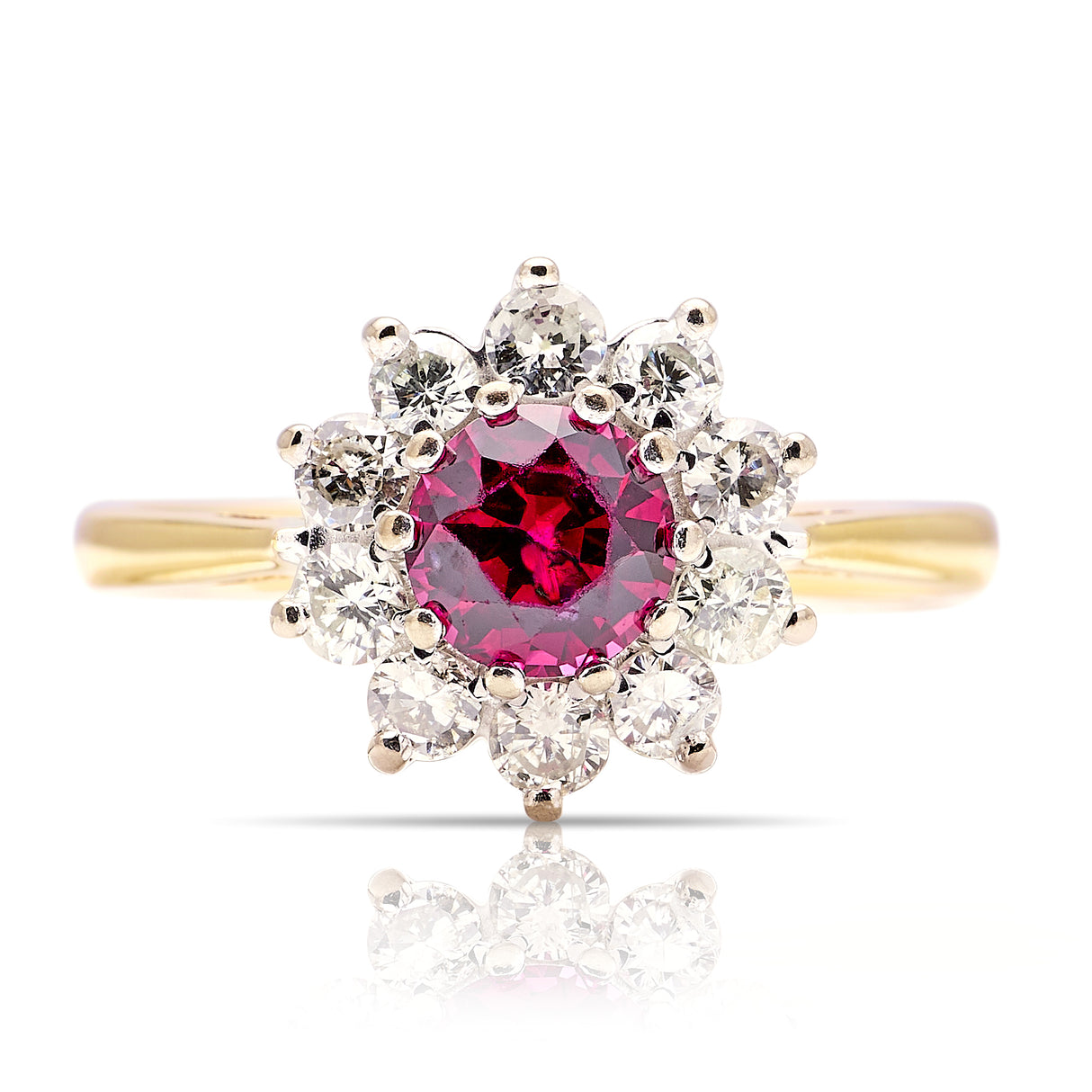 Vintage, 1940s ruby & diamond cluster ring