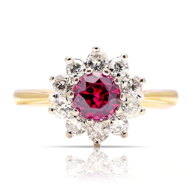 Vintage, 1940s ruby & diamond cluster ring
