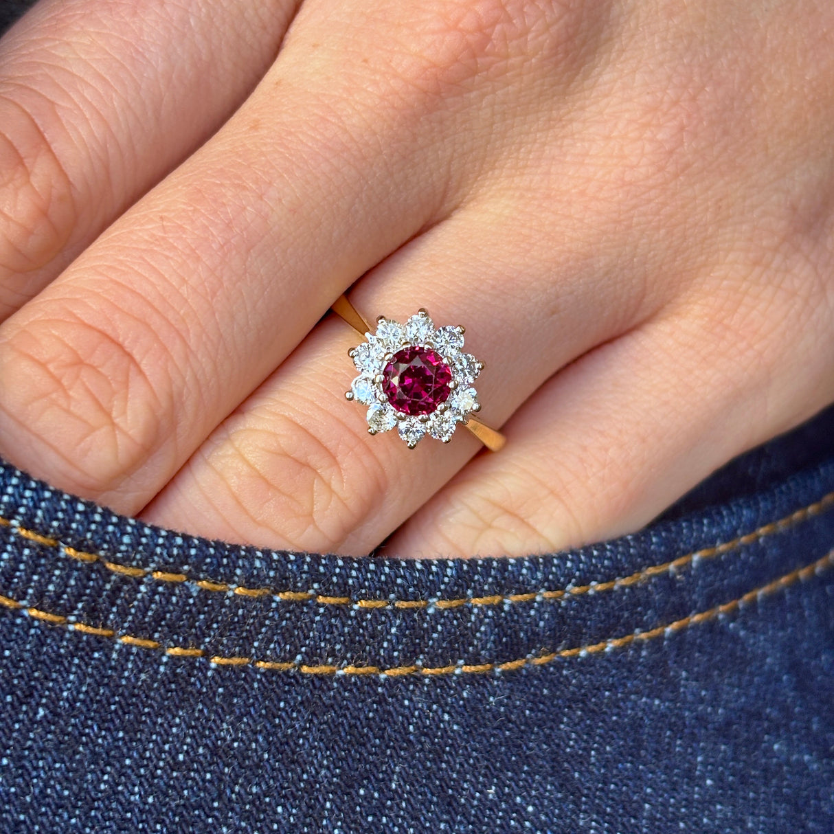Vintage, 1940s ruby & diamond cluster ring