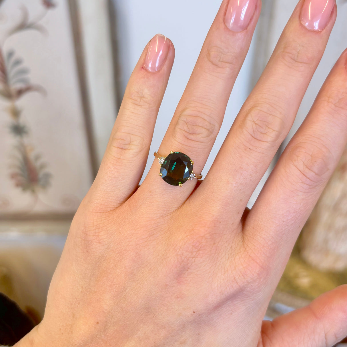 Vintage, 1960s green sapphire & diamond cocktail ring