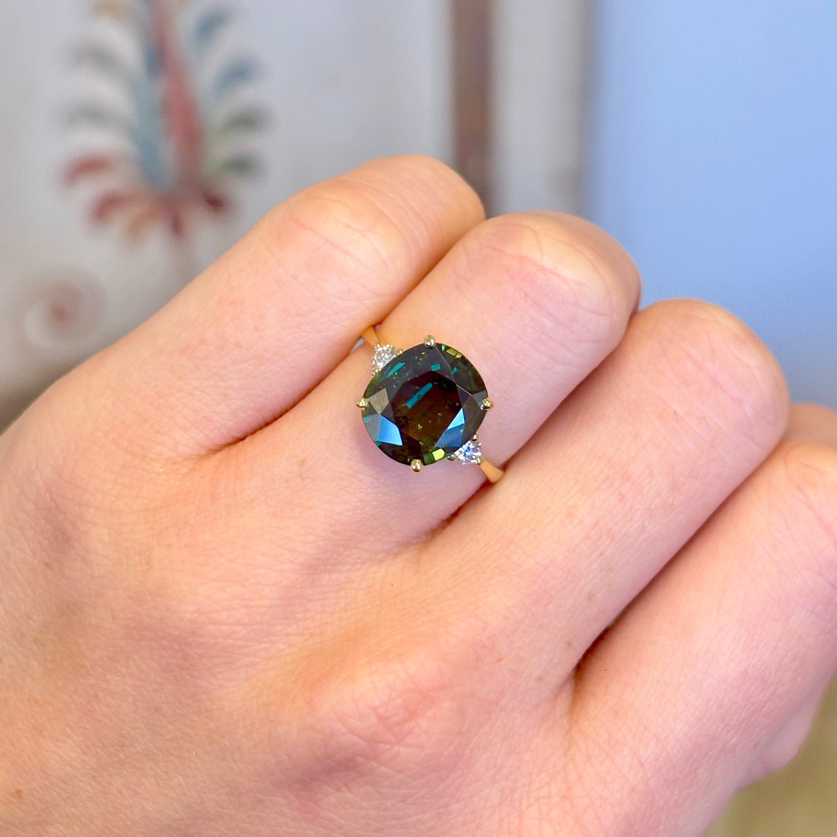 Vintage, 1960s green sapphire & diamond cocktail ring