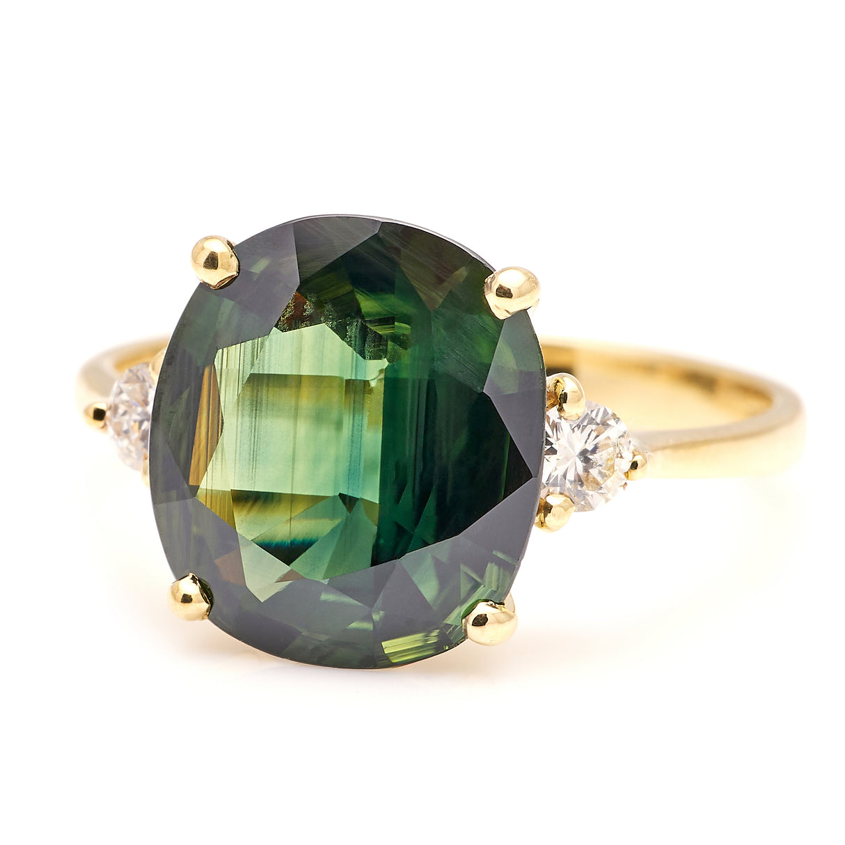Vintage, 1960s green sapphire & diamond ring