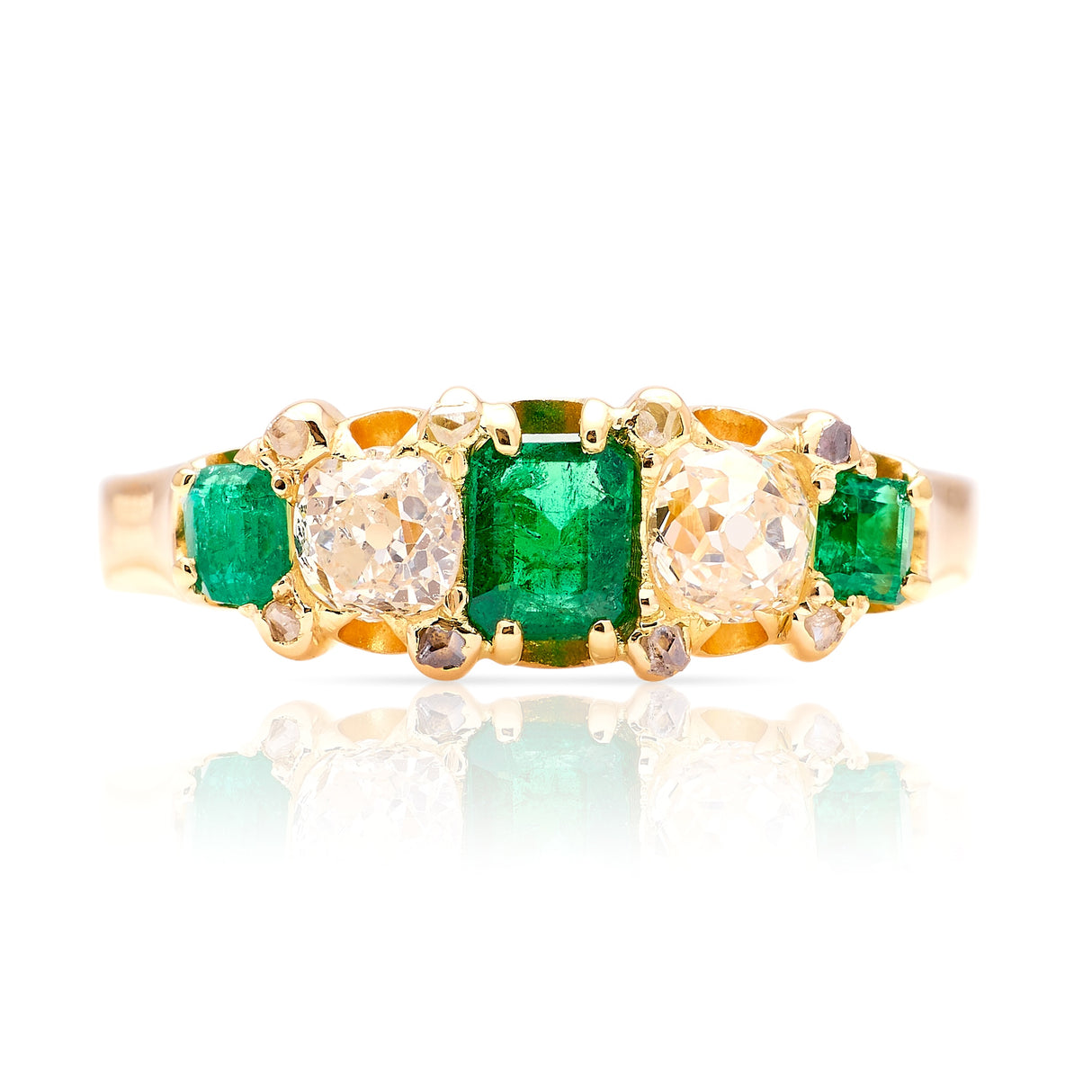 2226-Vintage, Art Deco emerald & diamond five-stone ring-