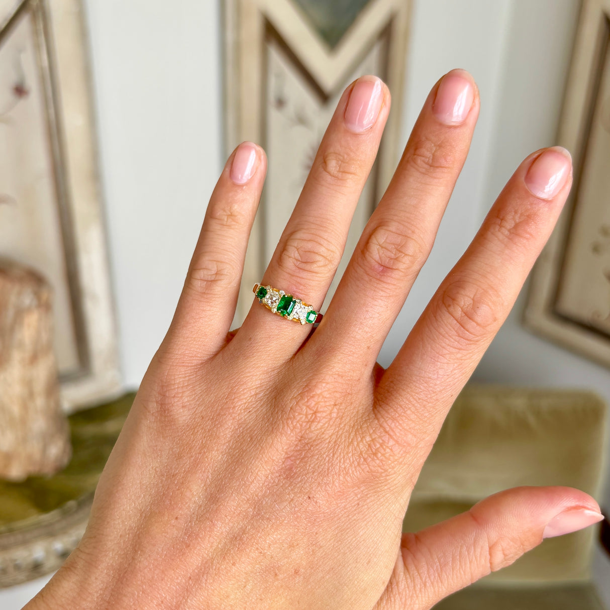 Vintage, Art Deco emerald & diamond five-stone ring