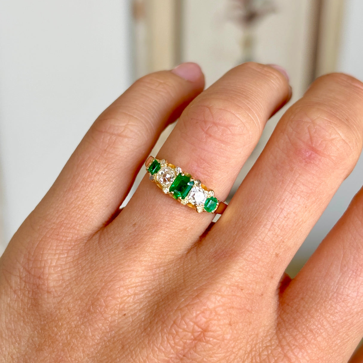 Vintage, Art Deco emerald & diamond five-stone ring